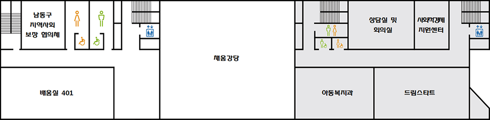 ㈜보네베이커리 사무실 채움강당 ㈜보네 베이커리 제빵실 채움강당 상담실 회의실 사회적경제지원센터 아동복지과 드림스타트 입니다.