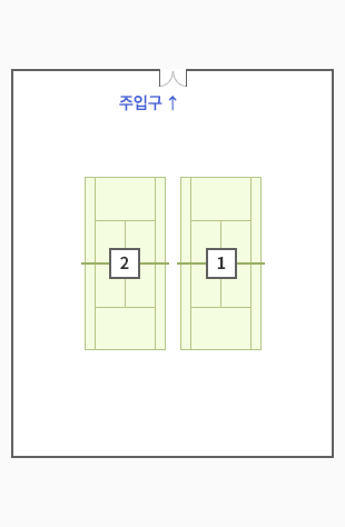 3호테니스장 코트 위치도. 위쪽벽 오른쪽에 주입구가 위치해있으며, 위쪽부터 아래 일렬로 1번부터 5번까지 코트가 있습니다.