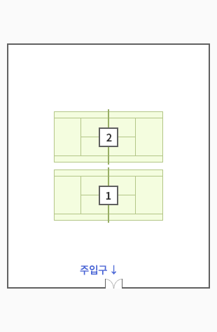 소래샛길 테니스장 코트 위치도. 위쪽벽 오른쪽에 주입구가 위치해있으며, 위쪽부터 아래 일렬로 1번부터 5번까지 코트가 있습니다.
